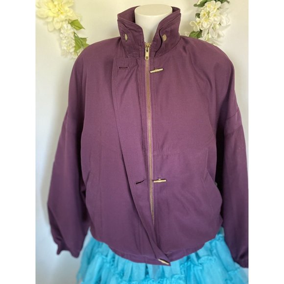 Gallery Sport Windbreaker Jacket Vintage 80s Purple Gold Hardware Size M Pockets - Picture 6 of 16
